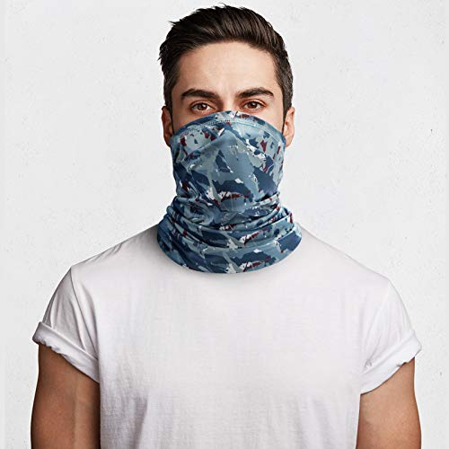 Neck Gaiter Face Mask Reusable, Cloth Face Masks Bandana Balaclava Cover Scarf Shield - color: Camo-blue A001