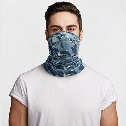 Neck Gaiter Face Mask Reusable, Cloth Face Masks Bandana Balaclava Cover Scarf Shield - color: Camo-blue A001