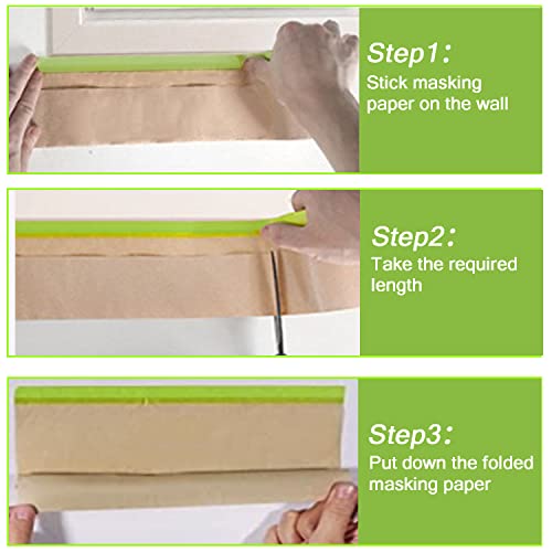 Pre-Taped Masking Paper for Painting-12 inch x 50 feet Tape and Drape for Painting, Painters Paper for Automotive Paint Masking, Floor Protection,Wall Covering（1 roll）