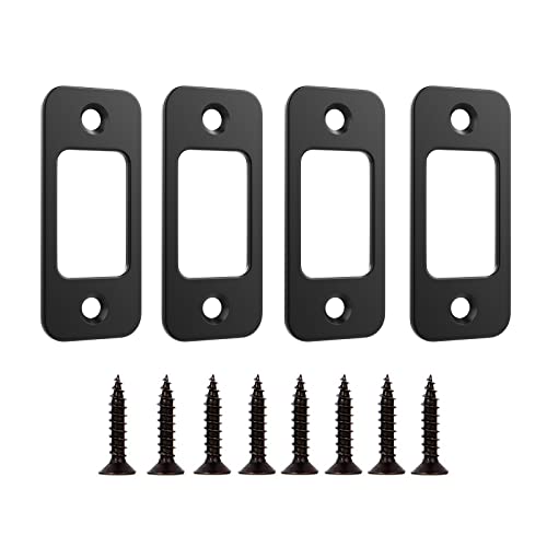 Deadbolt Strike Plate Door Backplate 1" x 2-1/4" Round Corner (Matte Black) with Screws 1-3/8" - 4 Pack - color: 4x Matte Black