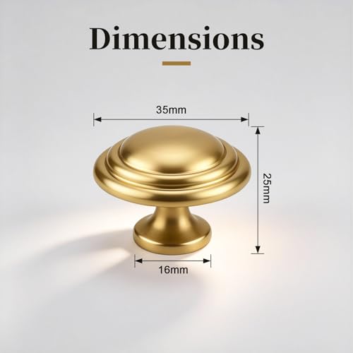 Gobrico 5 Pack 1-3/8 Inch Cabinet Knobs, Brushed Gold Dresser Knob, Brushed Brass Round Bifold Kitchen Wardrobe Drawer Knob - color: Brushed Gold