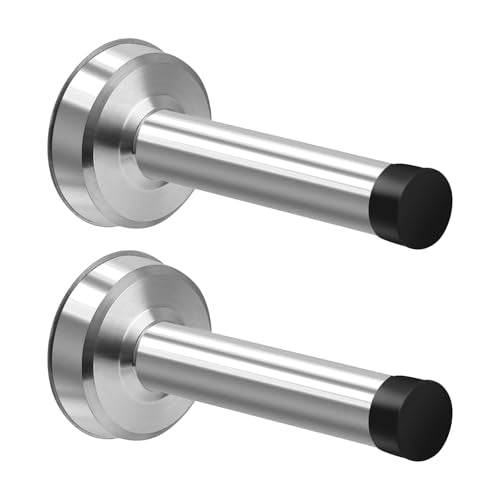 YDAJIURI 2 Pack 304 Stainless Steel Door Stopper - Thickened, No Drilling, Wall-Mounted, with Rubber Tip Buffer, Soundproof, Suitable for Door Top and Bottom, Wall Protector - Silver - color: Silver