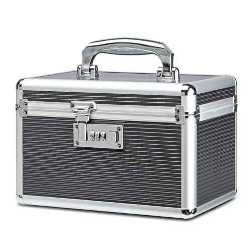 Lockable Medication Box with Portable Storage Case, 10.2 x 6.8 x 6.8 Inch, Childproof Medicine Lock Organizer, Lockbox for Secure Cash, Jewelry, ID Documents (Gray/Small) - color: Gray, size: Small