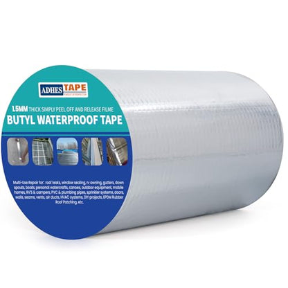 ADHES Extra Thick Butyl Tape 8 Inch x 16 Feet x 1.5mm – 50% Thicker for Superior Waterproof Sealing – Weatherproof Butyl Sealant Tape for RV Repairs, Roof Leaks, Window Seals, Pipe Seals, and More - size: 8 inch