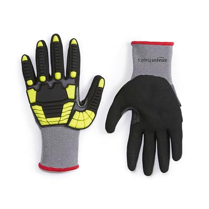 Amazon Basics Cut Level A1, Abrasion ANSI Level A4, Impact Protection Gloves with Touch Screen Friendly 15G Sandy Nitrile Palm, Pack of 120 Pairs, Yellow, Size Small - size: Small