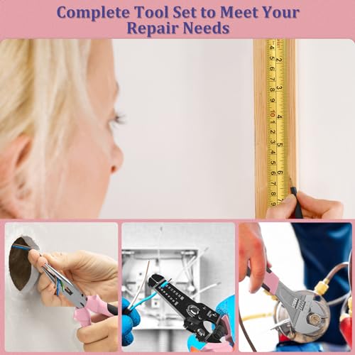 Sundpey Home Tool Kit 281-PCs - General Basic Home Auto Repair Tool Kits - Complete Portable Hand Tool Sets for Women - Tool Box Set with Socket Wrench Set & Screwdriver Sets & Hex Key & Pliers - color: Pink