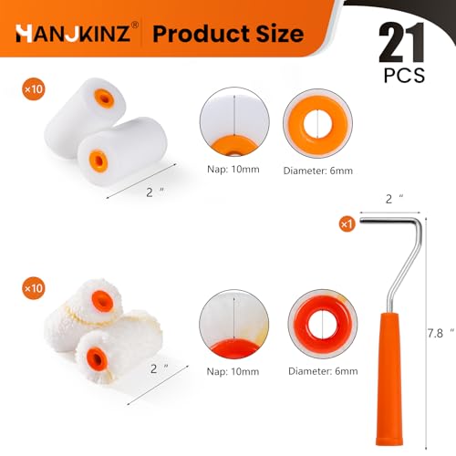 2 inch Paint Roller Kit, 20 Pack Small Paint Roller Set with High Density Foam Paint Roller and 3/8" Nap Microfiber Covers, Touch Up Mini Paint Rollers for Wall, Door, Cabinet, Craft - size: 20 pcs 2" Microfiber and Foam Roller Cover