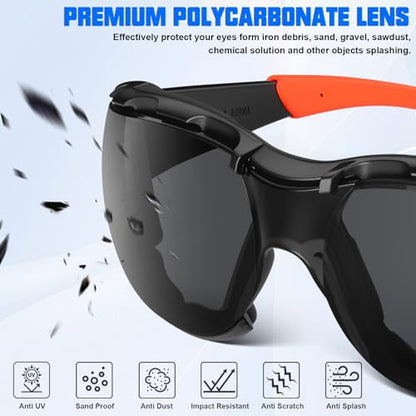 OXG Safety Glasses for Men, ANSI Z87.1 Anti-Fog Impact Resistant Protective Eyewear, Foam Gasket, UV400 Protection - color: 6-black-orange