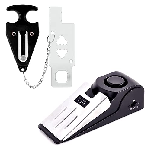 Upgraded Portable Door Lock & Door Stop Alarm, TOWODE Dual Protection Security Door Kit, Portable Door Lock for Travel Essential, for Traveling Hotel Home Apartment College House - size: 1 Black Door Stop + 1 Black Door Lock