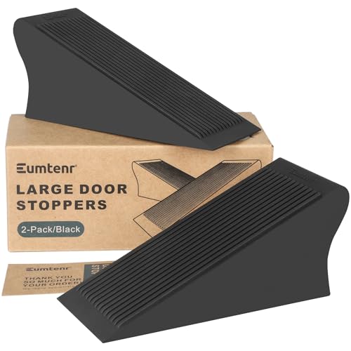 Rubber Door Stoppers for Bottom of Door, Large Solid Heavy Duty Door Stop Wedge, Big Black Strong Tall Doorstopper, Non-Slip Doorstop Wall Protector for Home Office School Commercial, 2 Pack - color: Door Stopper - Black