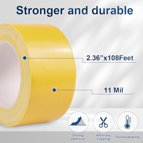 Yellow Duct Tape Heavy Duty, 2.36 Inch x 36 Yard Waterproof Strong Adhesive Duct Tape for Indoor Outdoor Repairs Tear by Hand, 1 Roll - color: Yellow