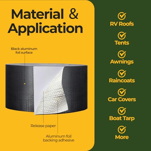 RV Awning Repair Tape for Tarp Outdoor Repair Tape for Canvas, Boat Covers, Tent, Sail, Waterproof, UVproof, Black