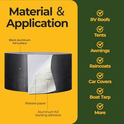 RV Awning Repair Tape for Tarp Outdoor Repair Tape for Canvas, Boat Covers, Tent, Sail, Waterproof, UVproof, Black