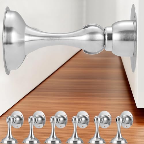 6 Pack Magnetic Door Stop No Drilling Door Stop with 3D Adhesive Tapes Keep Door Open Door Stainless Steel Screws for Stronger Mount (Silver) - color: Silver, size: 6 Pack
