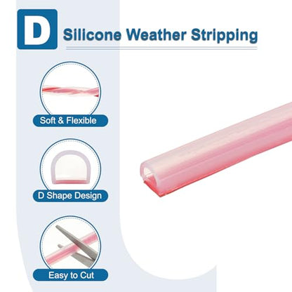 PATIKIL Silicone Weather Stripping Door Seal, 9.8 ft D Shape Weather Stripping Self Adhesive Door Seal Strip for Door Frame, Window Sealing, Large Gap, 1/5" Wx5/128 Tx5/32 H, Clear/Red - size: 9.8 ft Long, 1/5"Wx5/128"Tx5/32"H