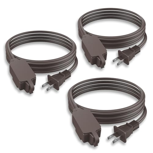 PLUGTUL Indoor Extension Cord 10 FT, 2 Prong Brown Extension Cord, 3 Polarized Outlets with Safety Cap Protect for Home Office, 16/2 SPT-2 ETL Listed, 3 Pack - color: Brown, size: 10FT