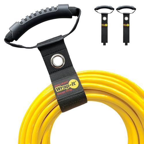 Easy-Carry Wrap-It Storage Straps - 17" (2-Pack) Black with Grommet - Extension Cord Organizer with a Handle for Cable and Hose Storage - color: Black, size: 17" (2 Pack) with Grommet