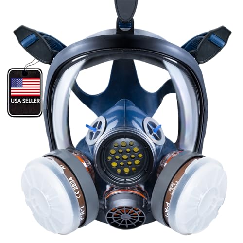 Parcil Distribution Full Face Respirator Mask with Filters – Durable Full Face Respirator Mask, Bayonet Filter Compatible - color: Black