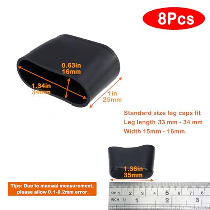 Geesatis 1.3" X 0.6" Oval Chair Leg Caps, PVC Table Chair Leg Cover, Hardwood Floor Protector, Double Thickness, Black, PVC, Rectangle,8 Pack - size: 1.3 x 0.6 inch - Black