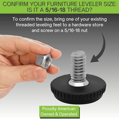 Project Patio 5/16-18 Stainless Steel Adjustable Furniture Levelers and Threaded Screw-in Leveling Feet Glides for Table and Chair Legs - 24-Pack