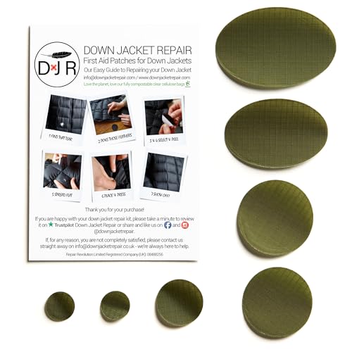 Down Jacket Repair Patches - Self-Adhesive Down Jacket Repair Patches | Waterproof, Tear-Resistant, Pre-Cut Patches | 7-Piece Set for Outdoor Gear, Sleeping Bags & Tent - color: Olive Green