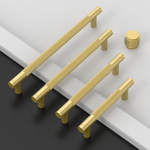 Asidrama 20 Pack Brushed Gold Zinc Alloy Knurled Dresser Knobs Cabinet Hardware for Dresser Drawers - color: Brushed Gold, style: 20 Pack