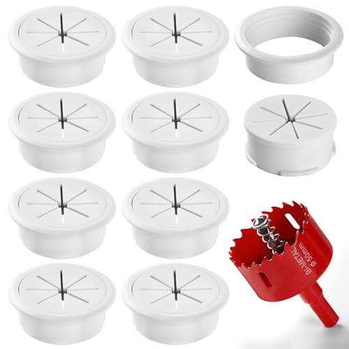 Desk Grommet 2 Inch (50 mm) 8 Pieces, Desk Hole Cover for Cables White, ABS Plastic Grommet Hole Cover with Hole Saw for Wires Cables Through the Countertop by XIOGZAXI - color: White-m, size: 2 Inch