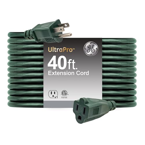 GE Outdoor Extension Cord, 40 Ft, Grounded Heavy Duty Extension Cord, 16AWG 3 Prong Extension Cord Outdoor, Outside Extension Cord, Long Extension Cord ETL Listed, Green Outdoor Extension Cord 81601 - style: 40 Ft Green Cord