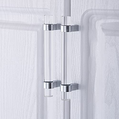 5Pack Glass Drawer Handles, Kitchen Cabinet Pulls Crystal Dresser Drawer pulls(3-3/4 Inch Hole Center), Polished Chrome - color: Polished Chrome, size: Hole Center : 3-3/4 Inch (96mm), style: 5 Pack