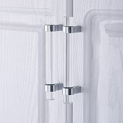 10 Pack Glass Cabinet Pulls, Drawer Pulls and Knobs Crystal Dresser Handles(3 Inch Hole Center), Polished Chrome - color: Polished Chrome, size: Hole Center : 3 Inch (76mm), style: 10 Pack
