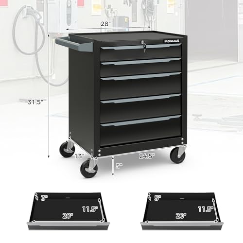IRONMAX 5-Drawer Tool Chest with Wheels, Rolling Tool Storage Organizer Toolbox with Locking System & Liner, Metal Tool Cabinet for Warehouse, Garage, Workshop, Household - style: 5-Drawer Tool Chest