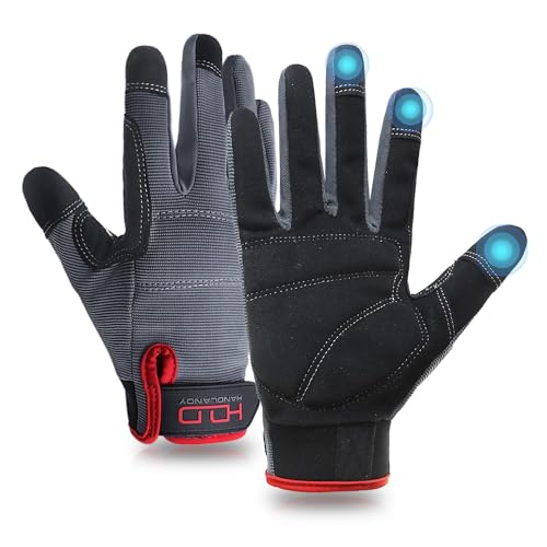 AIGEVTURE Mens Work Gloves Womens Utility Work Gloves Mechanic Gloves Touch Screen,Durable,Padded Knuckles & Palm Grey S - color: Grey, size: Small (Pack of 1)