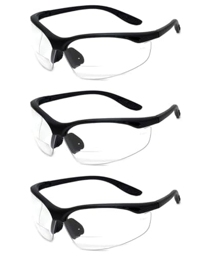 Calabria 91348 3 Pack Bulk Bifocal Safety Glasses Readers +1.50 Clear Men Women Wraparound Eye Protection Protective Eyewear - color: Clear (3 Pack)