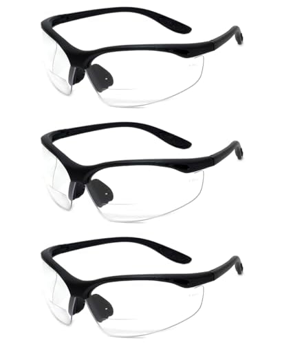 Calabria 91348 3 Pack Bulk Bifocal Safety Glasses Readers +1.50 Clear Men Women Wraparound Eye Protection Protective Eyewear - color: Clear (3 Pack)
