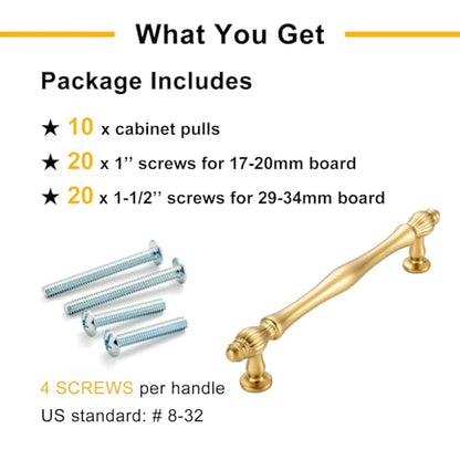 10 Pack 3-3/4 Inch Brushed Gold Cabinet Pulls Gold Cabinet Handles Gold Hardware for Kitchen Cabinets 2510 Drawer Dresser Cupboard Bedroom Bathroom - color: Brushed Gold, size: 3-3/4 In Hole Distance