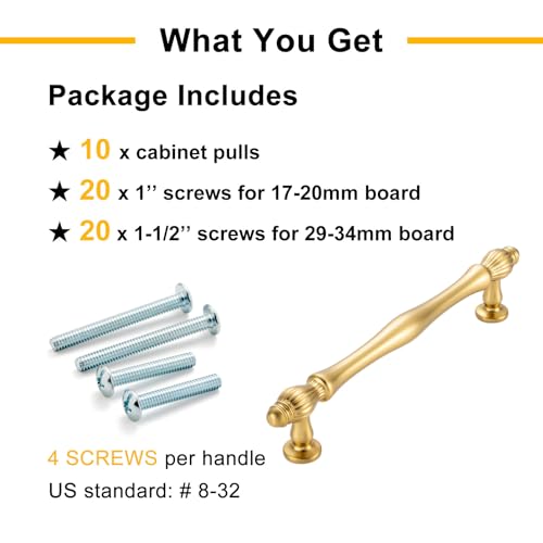 10 Pack 6-1/4 Inch Brushed Gold Cabinet Pulls Gold Cabinet Handles Gold Hardware for Kitchen Cabinets 2510 Drawer Dresser Cupboard Bedroom Bathroom - color: Brushed Gold, size: 6-1/4 In Hole Distance