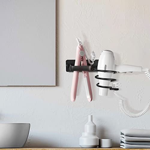 YUET Hair Dryer Holder Hairdryer Station Wall Mounted Shelf Bracket Straightener Stand Hanger Organizer Blow Storage with Cable Tidy Rack for Dressing Table Bathroom Aluminum Professional, Black - color: Black