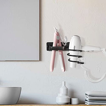 YUET Hair Dryer Holder Hairdryer Station Wall Mounted Shelf Bracket Straightener Stand Hanger Organizer Blow Storage with Cable Tidy Rack for Dressing Table Bathroom Aluminum Professional, Black - color: Black