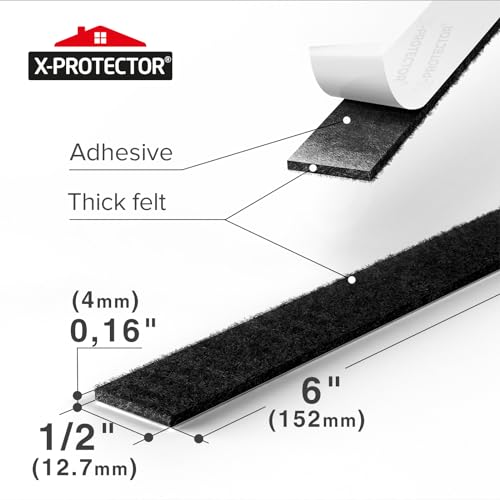 X-Protector Premium Felt Furniture Pads - 20 PCS 6 x 1/2" - Black Rectangular Pads with Tenacious Adhesive - Protects Hardwood, Laminate & Tile Floors - size: 6 x 1/2" 20 Black, Strips