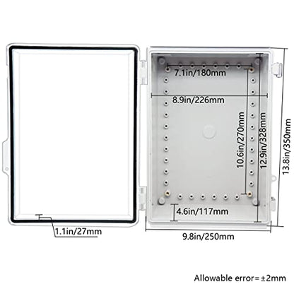 Zulkit Junction Box IP67 Waterproof Electrical Box Hinged Clear Cover Stainless Steel Latch Plastic Enclosure for Project w Mounting Plate Wall Bracket and 2 Cable Gland 13.8"x9.8"x5.9"/350x250x150mm - color: Clear Cover, size: 13.8"x9.8"x5.9"