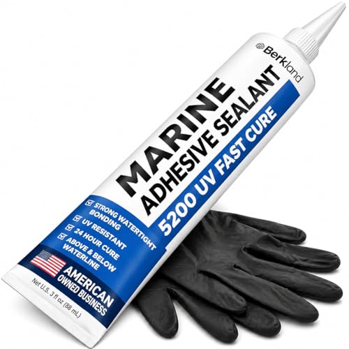 [3 oz] Marine Adhesive Sealant 5200 Fast Cure, White — Permanent Watertight Bond Above & Below Waterline, UV Resistant Marine Caulk for Boats, Hulls, Decks & Fittings by Berkland, American Owned