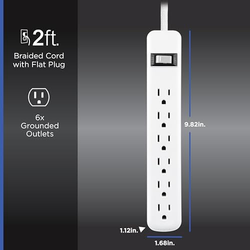 GE 6-Outlet & 2-Outlet Surge Protector Combo Pack with 2 USB-C Ports, 245 Joules, 2ft Braided Cords, Flat Plugs, ETL Certified, White, 86076 - size: 2 Ft Combo Pack