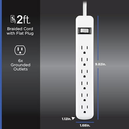 GE 6-Outlet & 2-Outlet Surge Protector Combo Pack with 2 USB-C Ports, 245 Joules, 2ft Braided Cords, Flat Plugs, ETL Certified, White, 86076 - size: 2 Ft Combo Pack