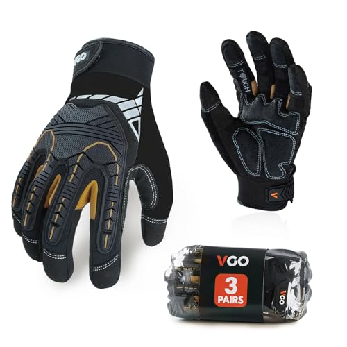 Vgo... 3-Pairs Heavy Duty Synthetic Leather Work Gloves, Impact Protection Mechanic Gloves, Rigger Gloves,Vibration Reduction, Touchscreen Capable (Size M, Black, SL8849) - color: Black-regular, size: Medium (3 Pairs)