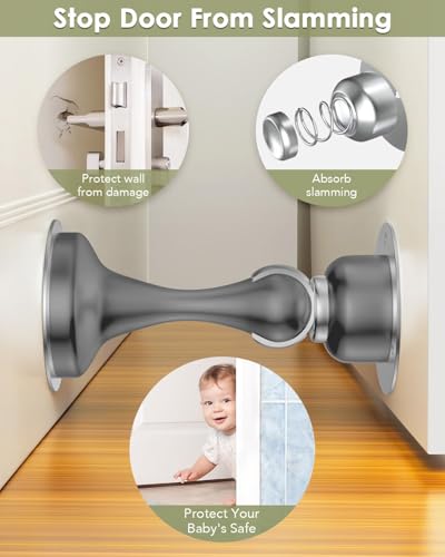 Door Stoppers Magnetic Door Catch, Stainless Steel Magnetic Door Stop 1 Pack, Double-Sided Adhesive Tape, No Drilling, Screws for Stronger Mount, Holder Your Door Open for Wide Doors - style: 2 Pack Gray