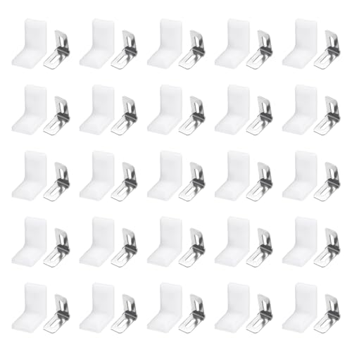 HARFINGTON 50pcs Metal Corner Braces 18x28x28mm L-Shape 90 Degree Right Angle Brackets Corner Braces with Plastic Brackets Screws for Furniture Support Chairs Wood Shelf Cabinets Box, White - color: White