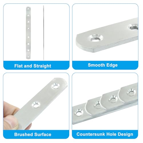 4 Pack 12 Inch Stainless Steel Flat Plate Straight Bracket Flat Metal Brace Bracket, 300mm Metal Brackets Mending Repair Plate Brace with Screws for Wood Straight Brace - size: 12"-300mm-Silver