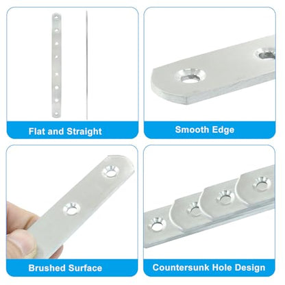 4 Pack 12 Inch Stainless Steel Flat Plate Straight Bracket Flat Metal Brace Bracket, 300mm Metal Brackets Mending Repair Plate Brace with Screws for Wood Straight Brace - size: 12"-300mm-Silver