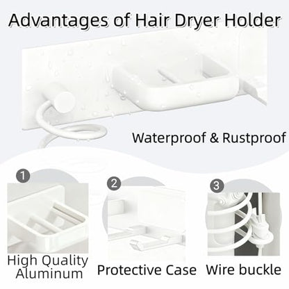 Hair Dryer Holder Wall Mounted Blow Dryer Holder Curling Iron Holder Straightener Holder 3 in 1 Bathroom Metal Hair Tool Organizer Rack (Pure White) - color: Pure White