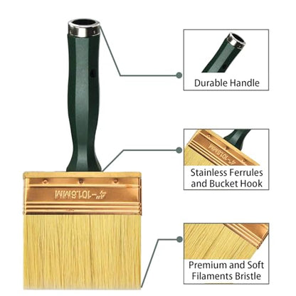 Deck Stain Brush Set, 3 Pack Large Paint Brushes (4", 5", 6") with Threaded Extension Hole, Deck Stain Applicator, Masonry Brush, Stain Brushes for Wood Deck, Fence, Walls and Furniture - color: Green, 4", 5", 6"